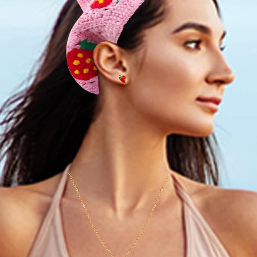Strawberry Jewelry Set Women Necklace Earrings Bracelet Headband Gift - Picture 5 of 8